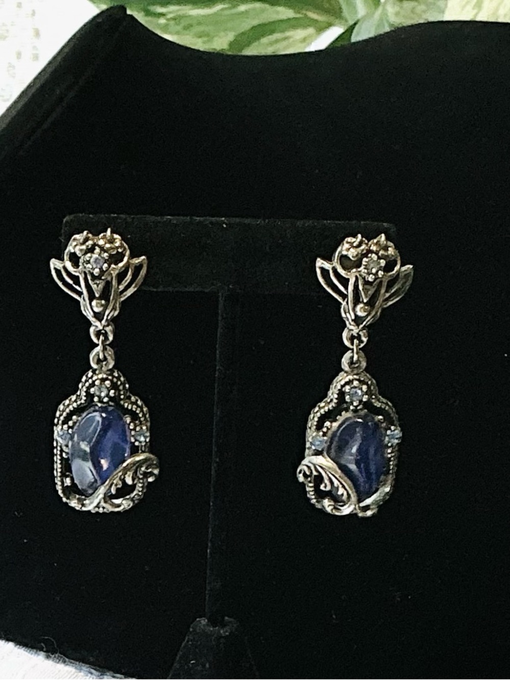 Vintage Silver and blue stone stud earrings